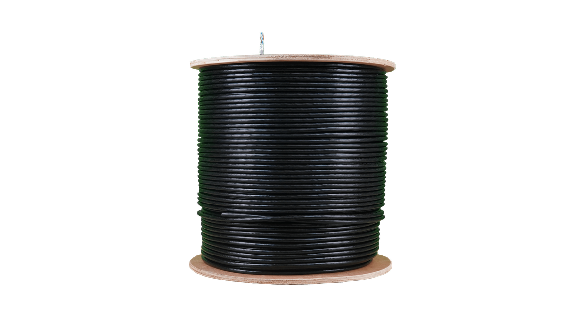 Acconet CAT5 UV Outdoor Ethernet Cable 500m Black Solid Copper SF/TP Pull Box | CAT5U-500-SC