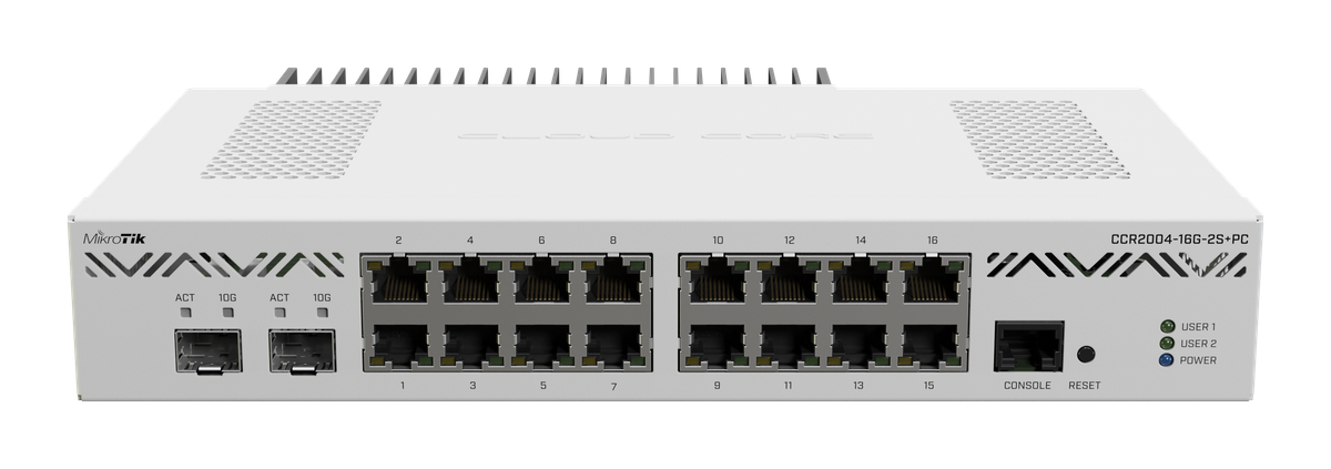 MikroTik Cloud Core 16 Port Gigabit 2SFP+ Passive Cooling Router | MT-RBCCR2004-16G-2S+PC