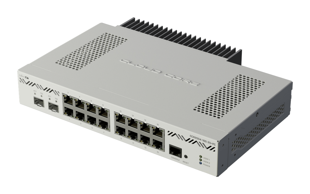 MikroTik Cloud Core 16 Port Gigabit 2SFP+ Passive Cooling Router | MT-RBCCR2004-16G-2S+PC