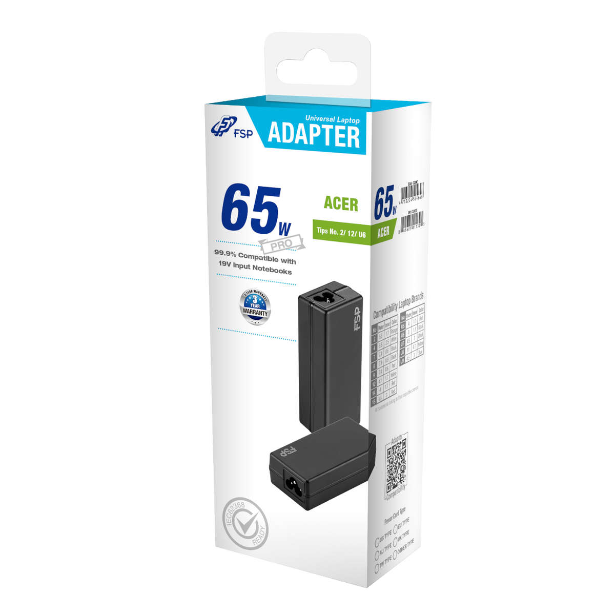 FSP PRO 65W Universal Laptop Adapter - Acer