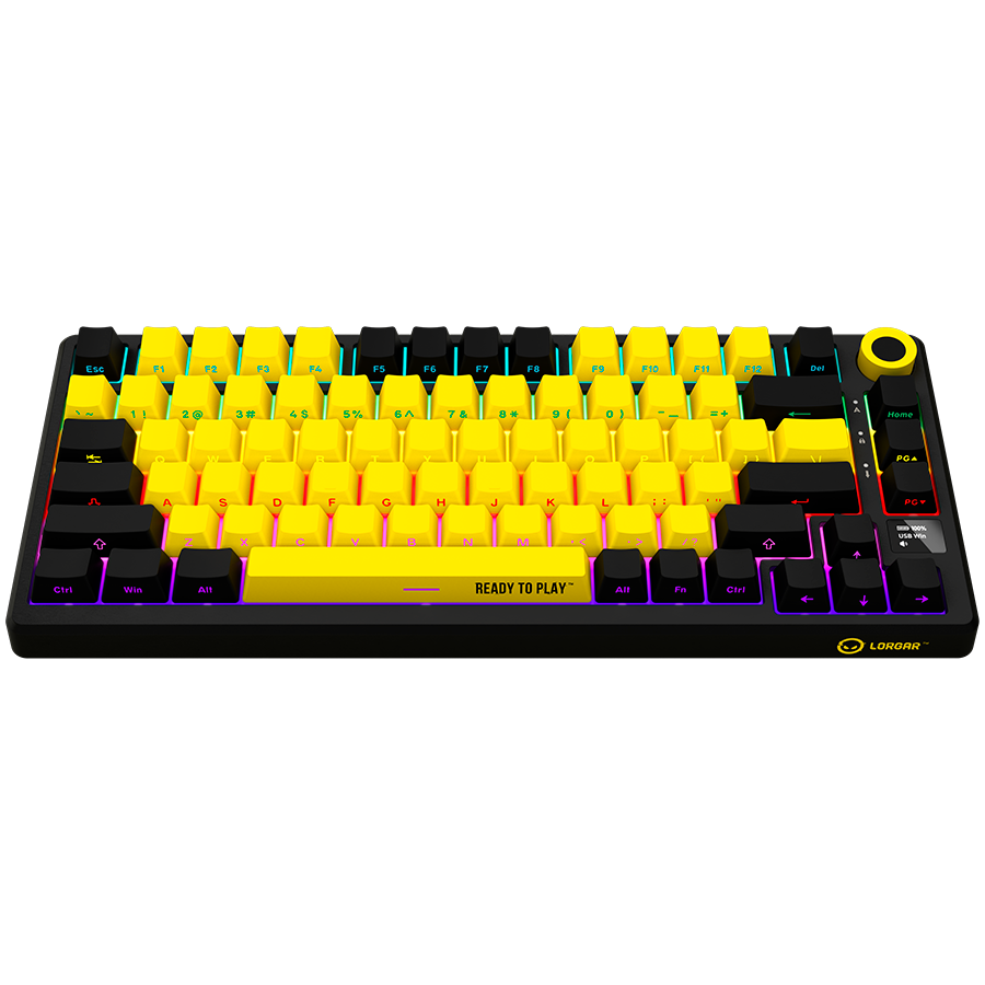 LORGAR KBP7075W, Wireless 75% Mechanical Gaming Keyboard Pro, Black/yellow, EN layout