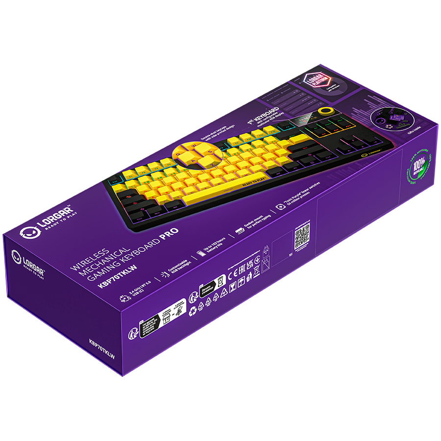LORGAR KBP70TKLW, Wireless TKL Mechanical Gaming Keyboard Pro, Black/yellow, EN layout