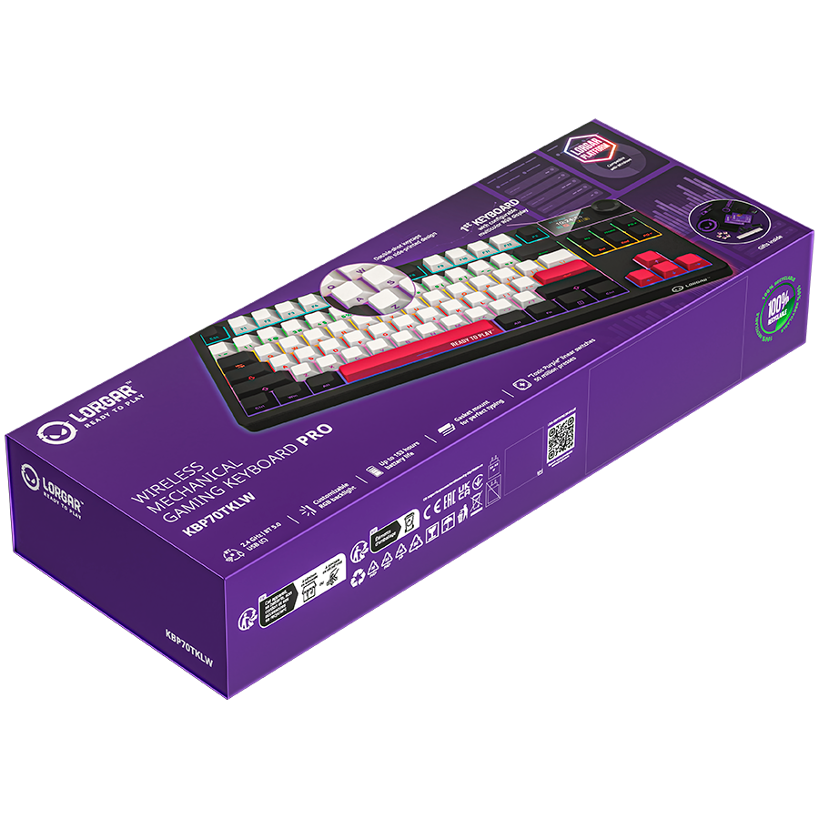 LORGAR KBP70TKLW, Wireless TKL Mechanical Gaming Keyboard Pro, Black/red, EN layout