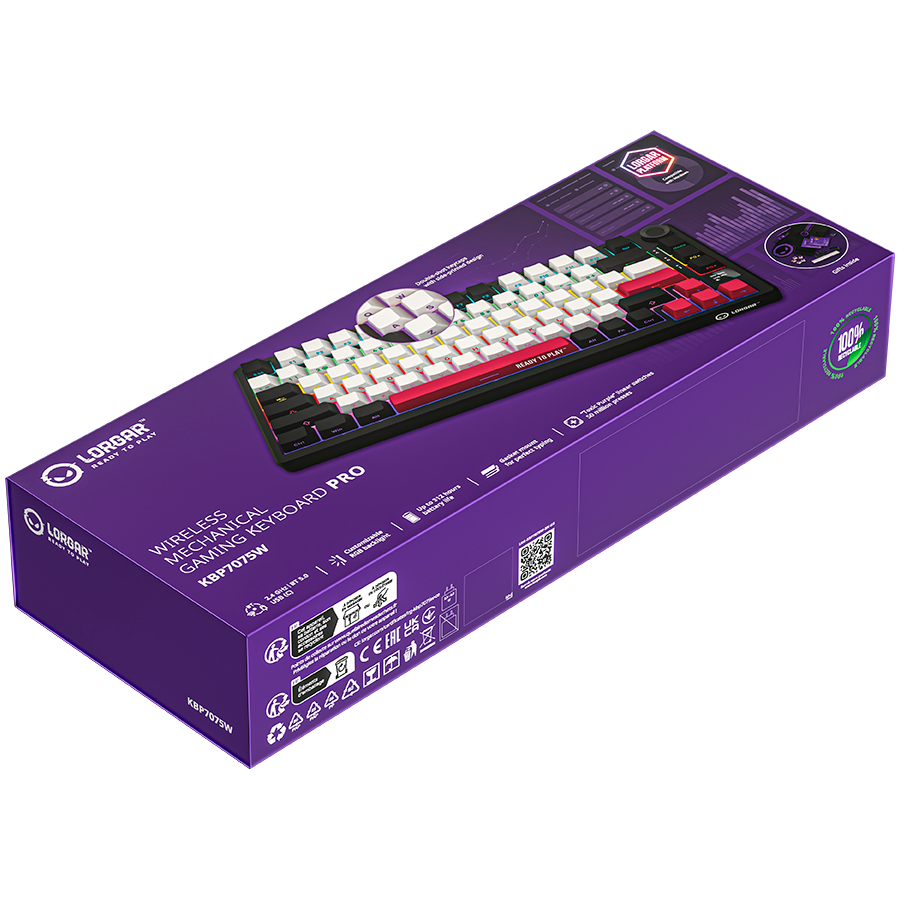 LORGAR KBP7075W, Wireless 75% Mechanical Gaming Keyboard Pro, Black/red, EN layout