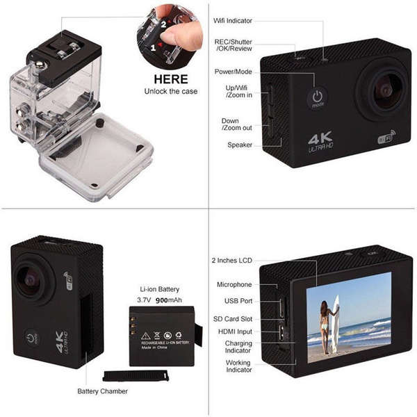 Ultra 4K 1080P  HD WiFi  Sport Action Waterproof Camera DV