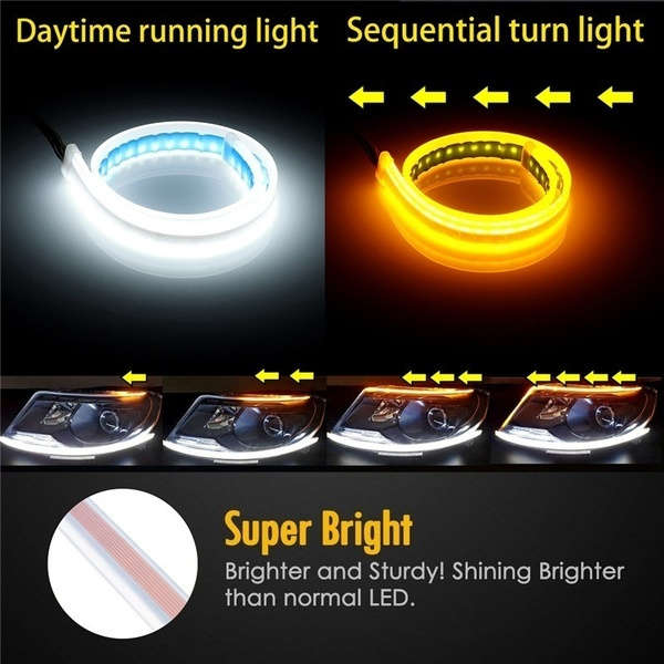 2 Pcs 60cm/45cm/30cm  Car LED Tube Strip Daytime Running Lights Turn Signal Angel Eyes