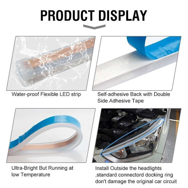 2 Pcs 60cm/45cm/30cm  Car LED Tube Strip Daytime Running Lights Turn Signal Angel Eyes