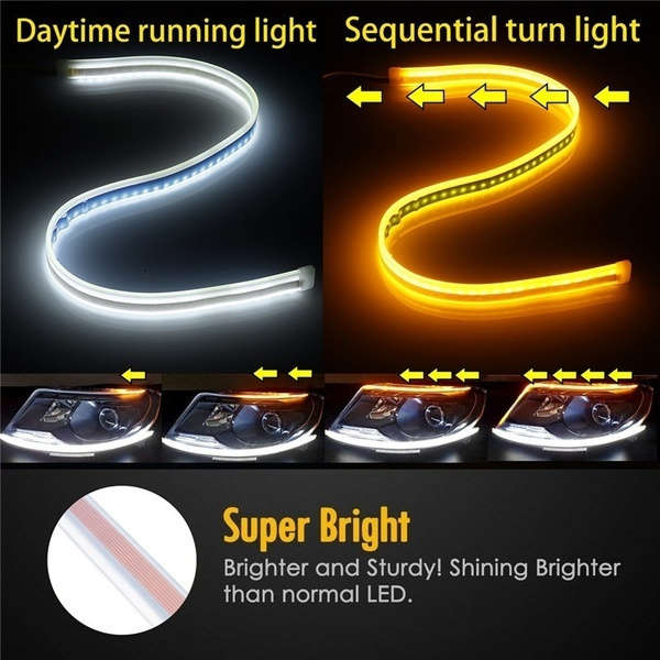 2 Pcs 60cm/45cm/30cm  Car LED Tube Strip Daytime Running Lights Turn Signal Angel Eyes
