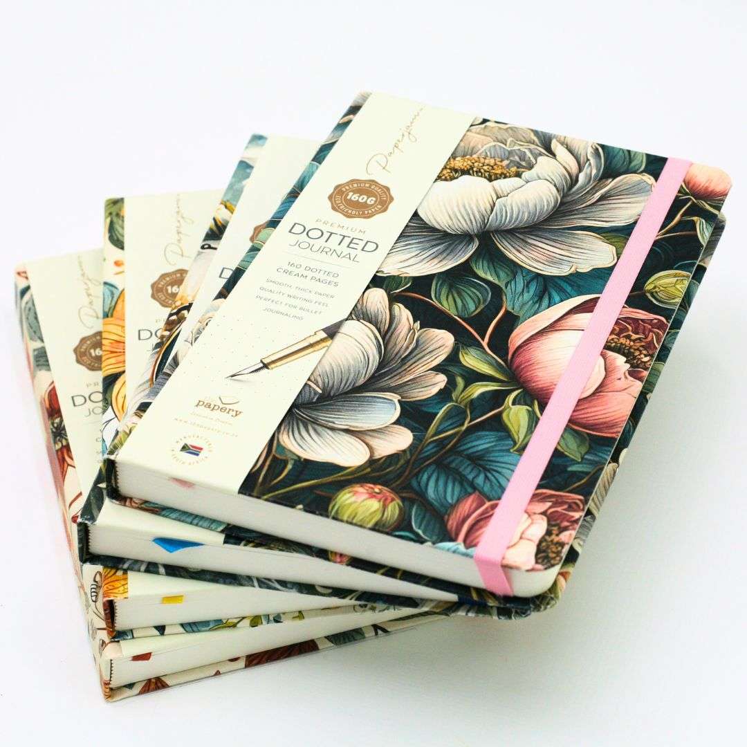 PREMIUM DOTTED A5 DESIGNER JOURNALS - VINTAGE PEONIES