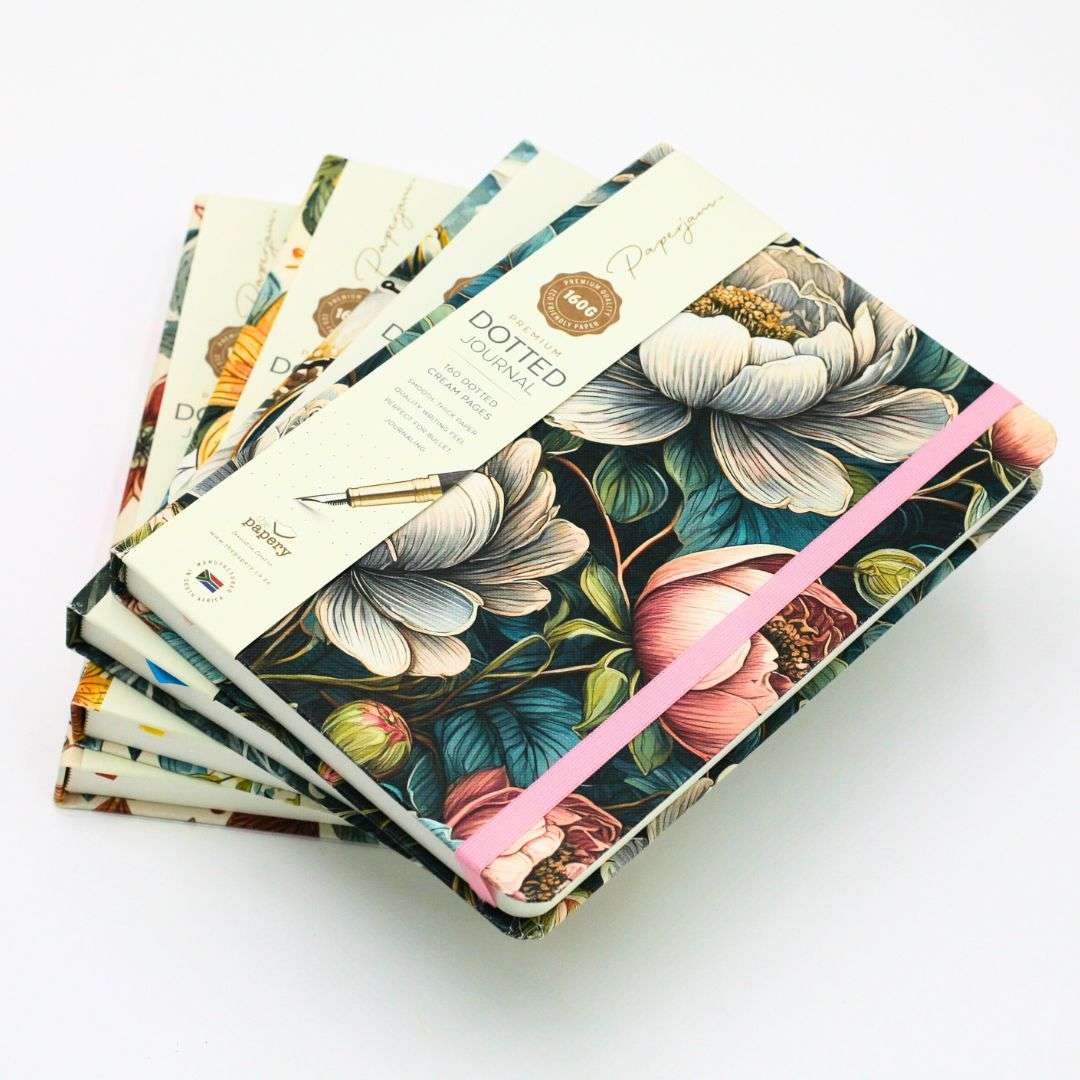 PREMIUM DOTTED A5 DESIGNER JOURNALS - VINTAGE PEONIES