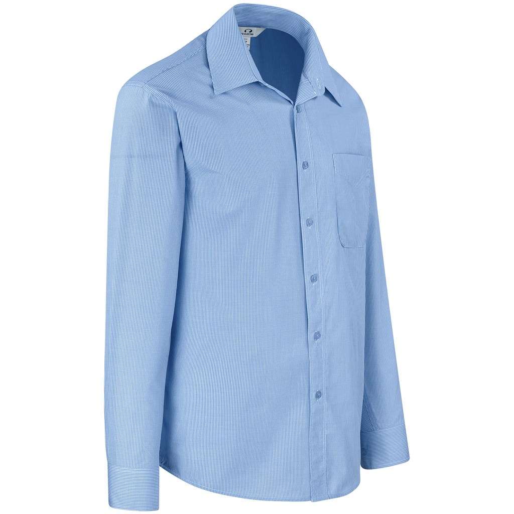 Mens Long Sleeve Micro Check Shirt - Light Blue LIGHT BLUE S,M,L,XL,2XL,3XL,4XL