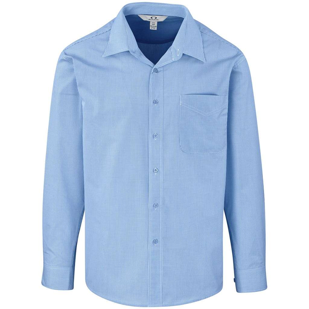 Mens Long Sleeve Micro Check Shirt - Light Blue LIGHT BLUE S,M,L,XL,2XL,3XL,4XL