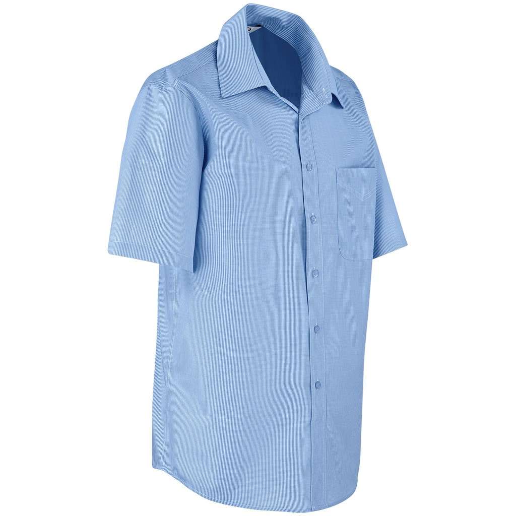 Mens Short Sleeve Micro Check Shirt - Light Blue LIGHT BLUE S,M,L,XL,2XL,3XL,4XL