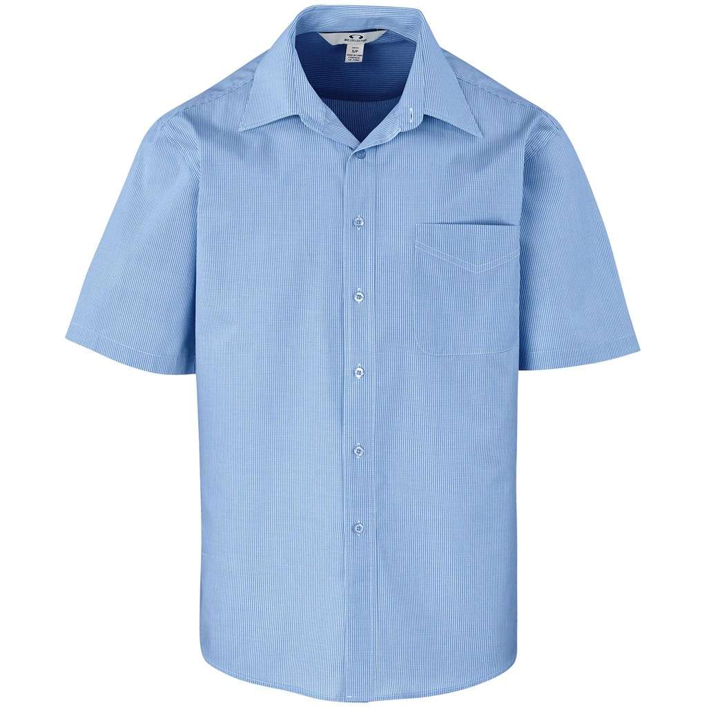 Mens Short Sleeve Micro Check Shirt - Light Blue LIGHT BLUE S,M,L,XL,2XL,3XL,4XL