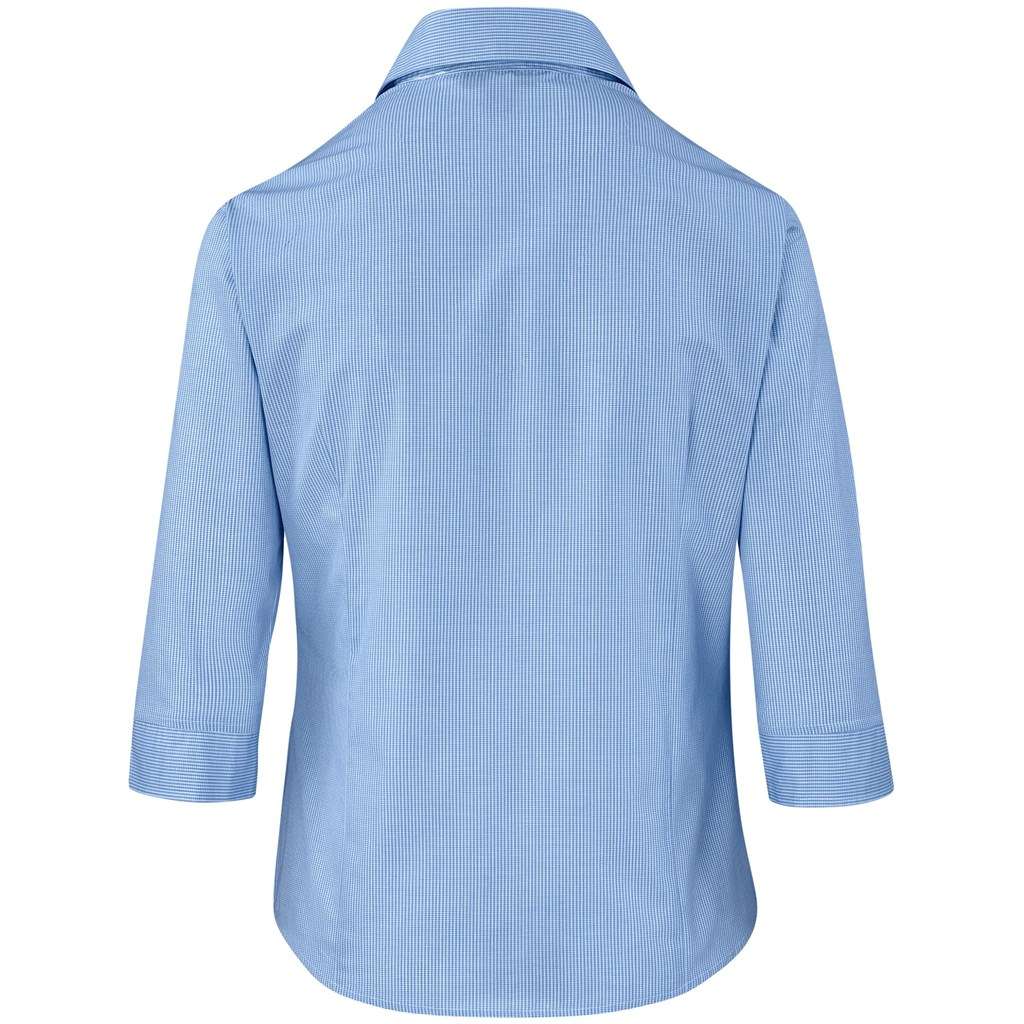 Ladies 3/4 Sleeve Micro Check Shirt - Light Blue LIGHT BLUE S,M,L,XL,2XL,3XL,4XL