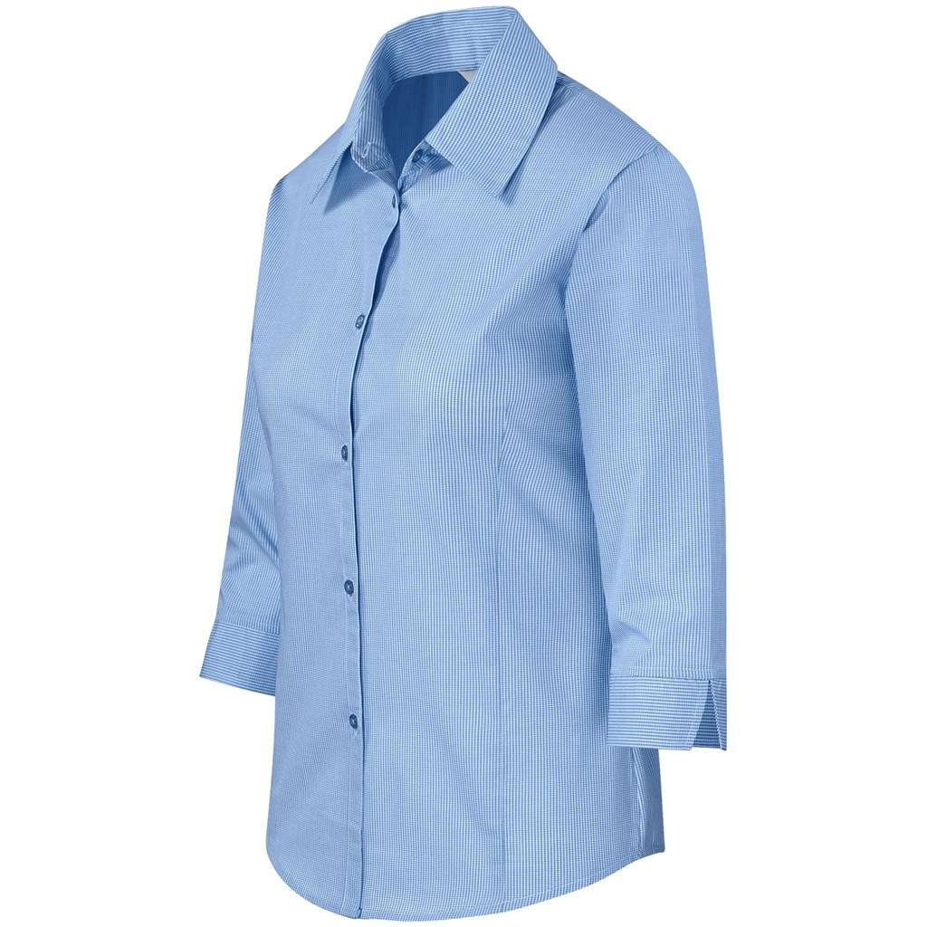 Ladies 3/4 Sleeve Micro Check Shirt - Light Blue LIGHT BLUE S,M,L,XL,2XL,3XL,4XL
