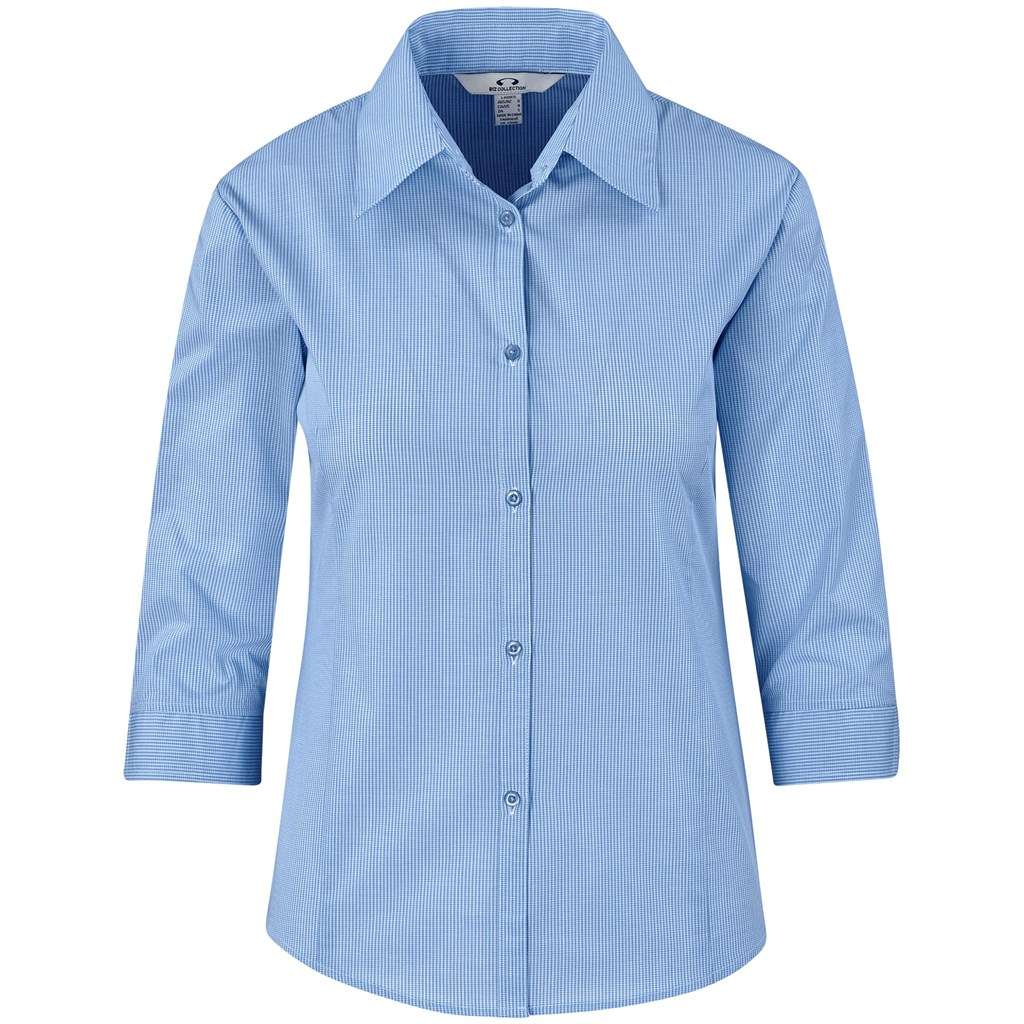 Ladies 3/4 Sleeve Micro Check Shirt - Light Blue LIGHT BLUE S,M,L,XL,2XL,3XL,4XL