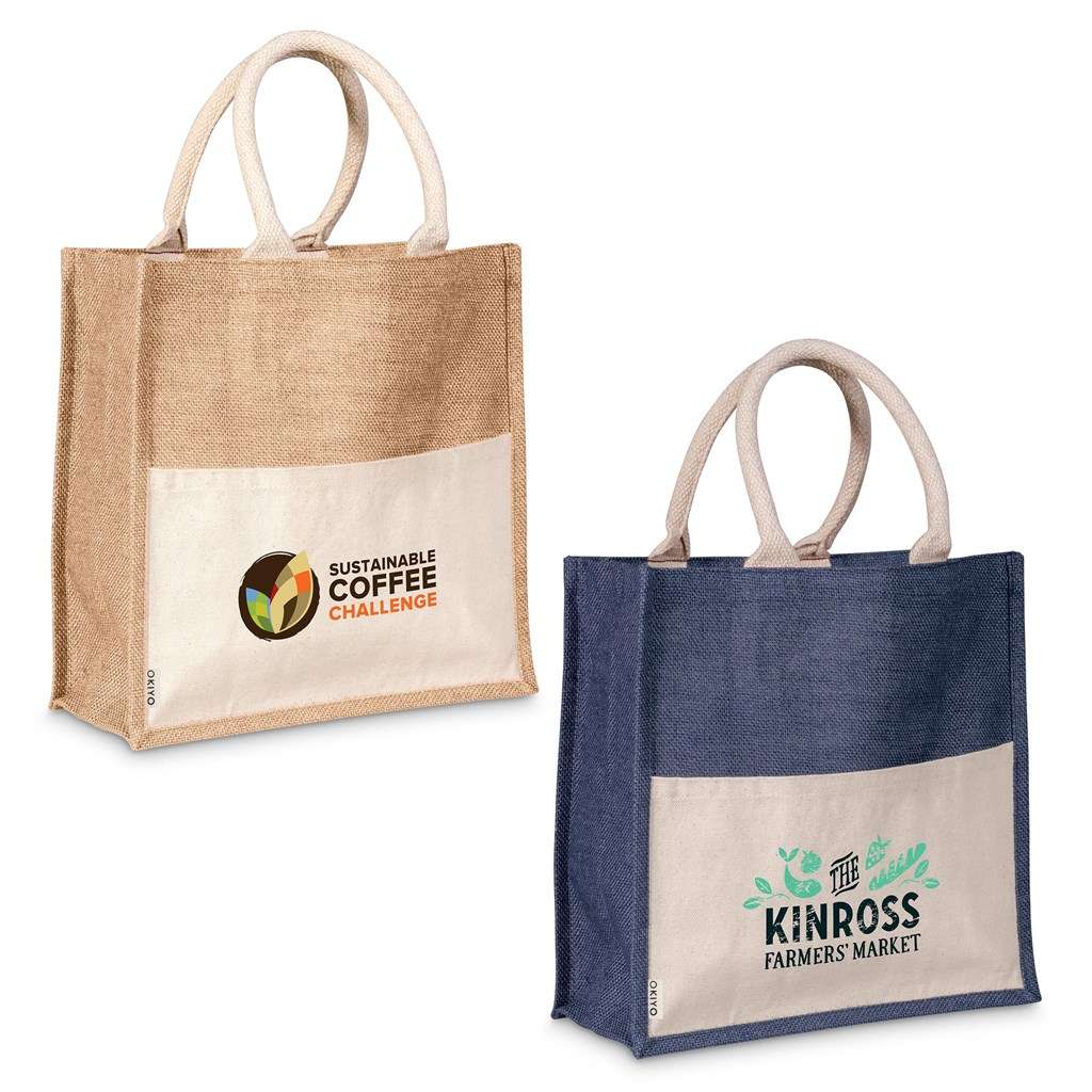 Okiyo Kachi Jute &amp; Cotton Tote NATURAL,NAVY