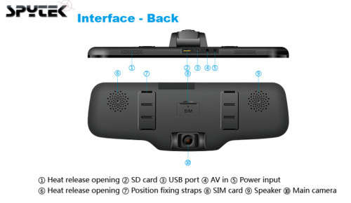 3G/ 4G Car RearView Mirror with GPS, Dash Camera with Live View