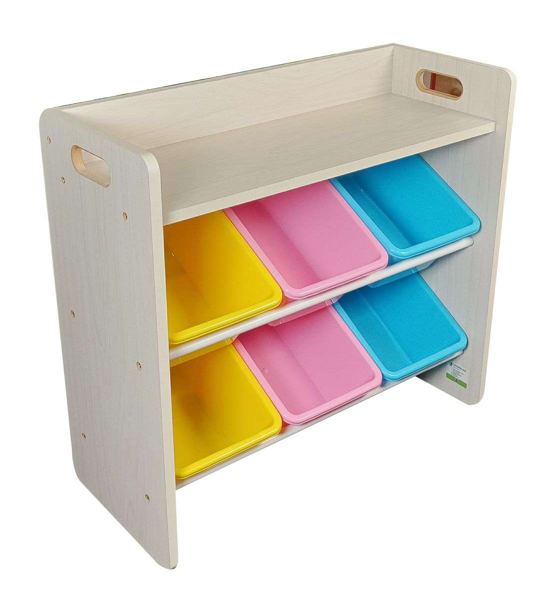 6 Bin Storage Organiser with Top Shelf and Wooden Frame