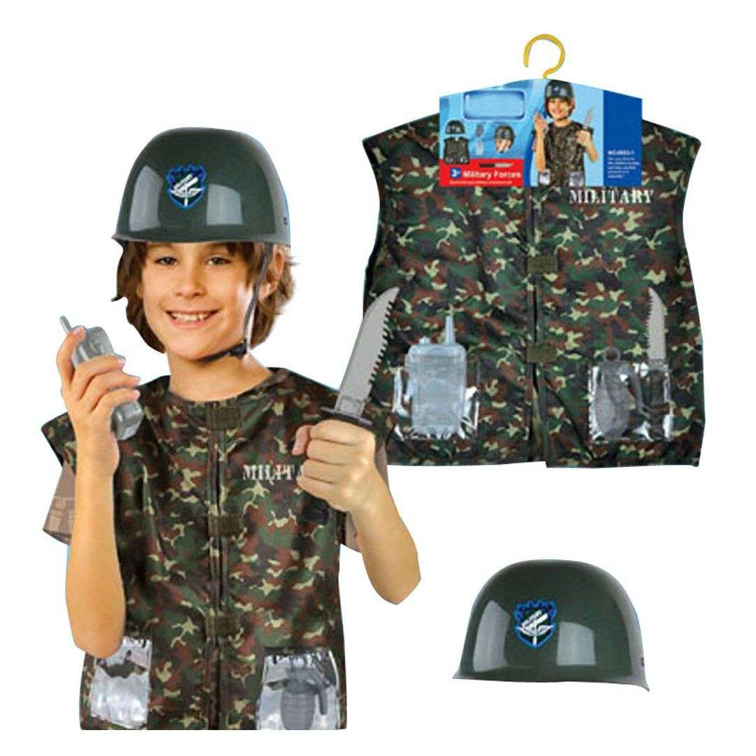 Army Costume With Walkie Talkie, Grenade, Helmet &amp; Dagger