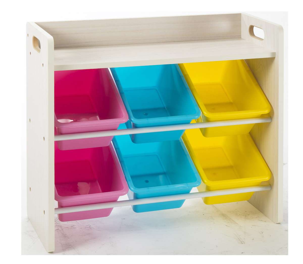6 Bin Storage Organiser with Top Shelf and Wooden Frame