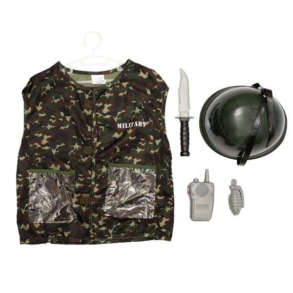Army Costume With Walkie Talkie, Grenade, Helmet &amp; Dagger
