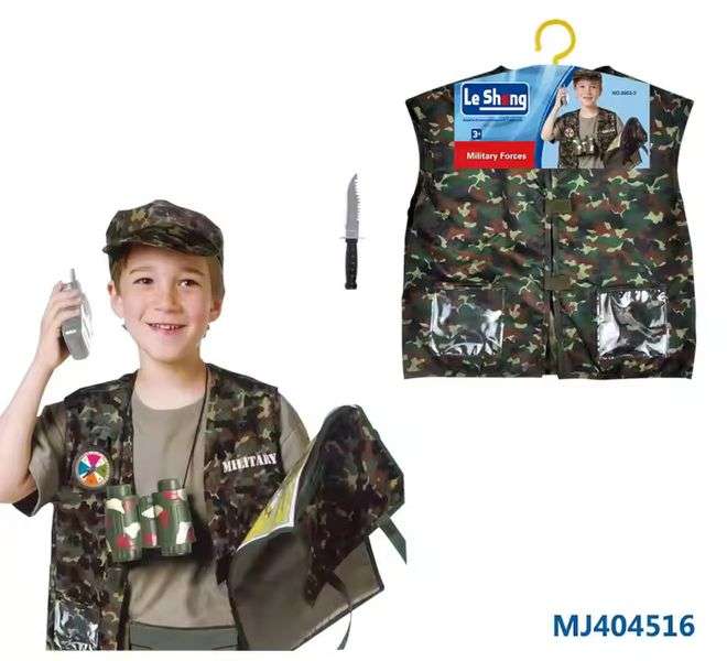 Army Costume With Walkie Talkie, Grenade, Helmet &amp; Dagger