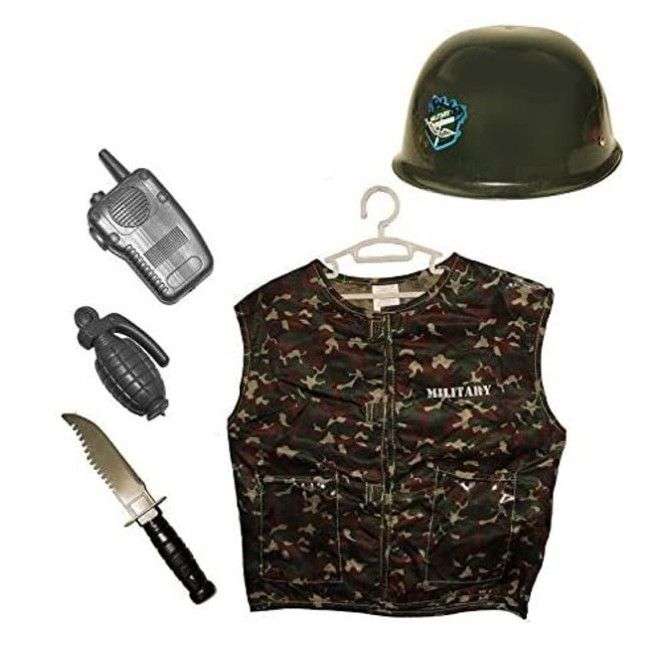 Army Costume With Walkie Talkie, Grenade, Helmet &amp; Dagger