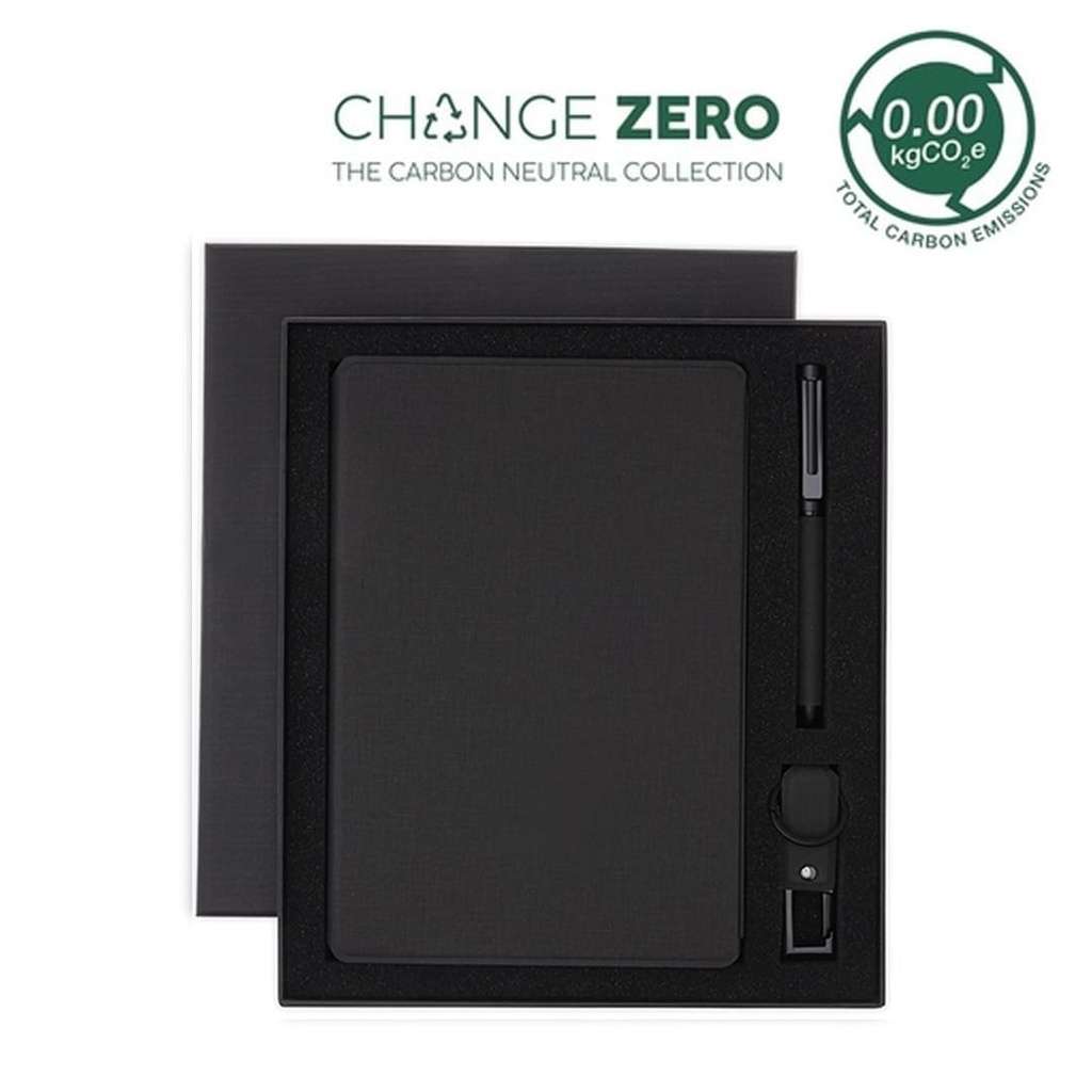 LENZEN - CHANGE ZERO Sustainable Gift Set with Refillable Notebook, Pen &amp; USB Keychain - Black