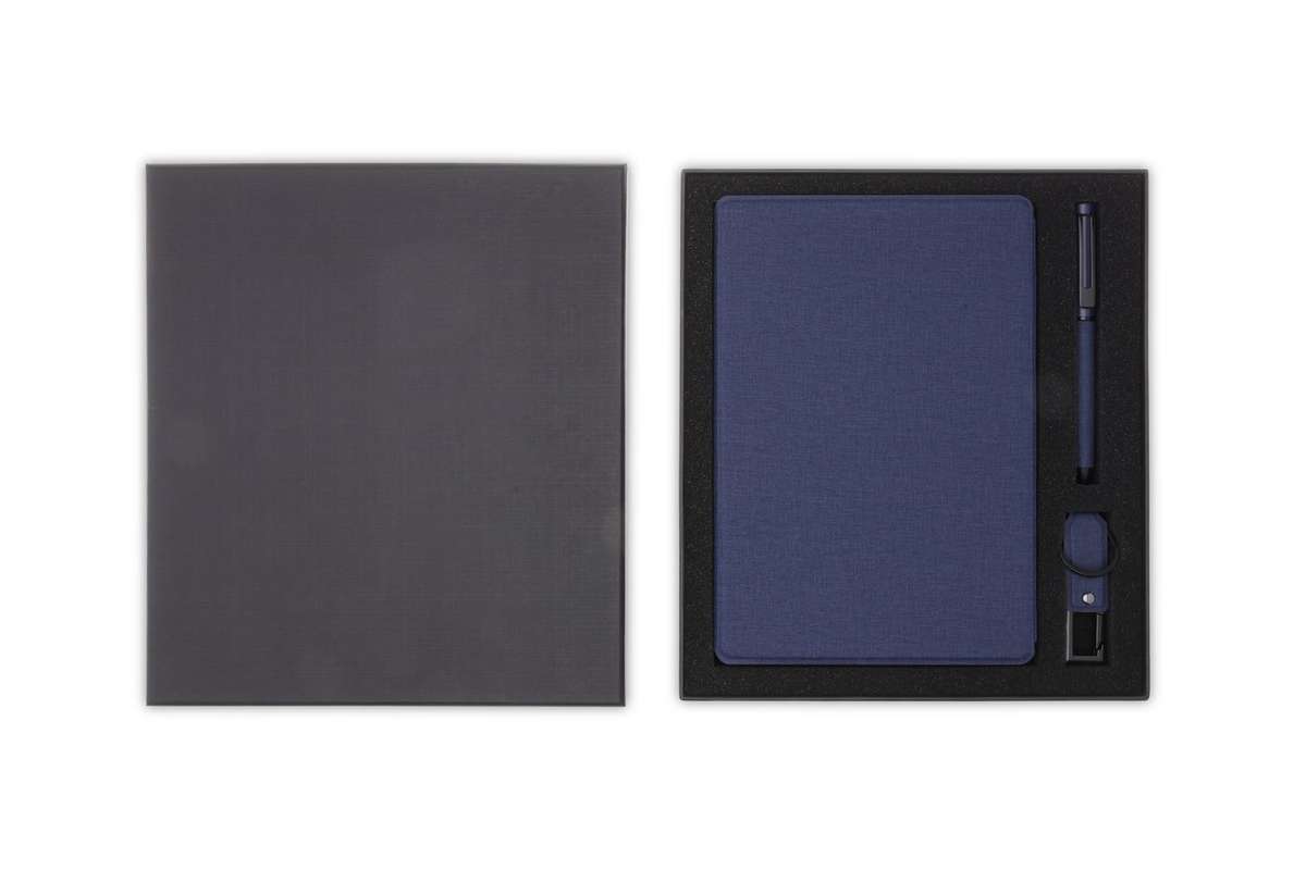 LENZEN - CHANGE ZERO Sustainable Gift Set with Refillable Notebook, Pen &amp; USB Keychain - Navy