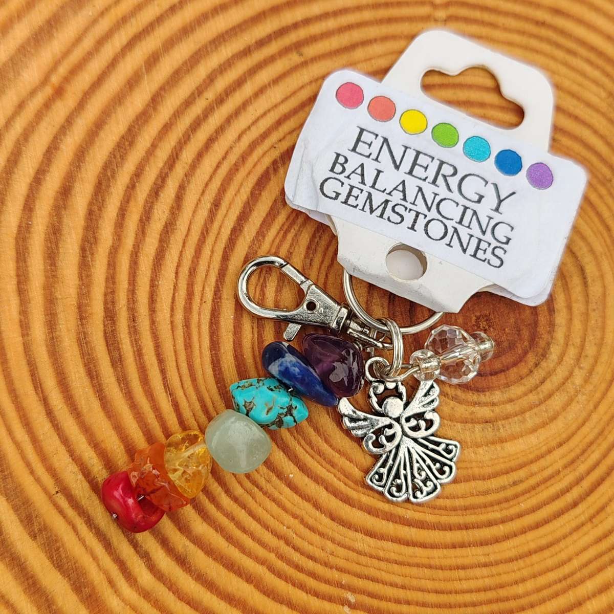 Gemstone Chakra Charm with Angel (L)