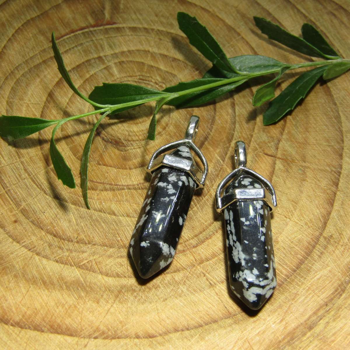 Snowflake Obsidian Stone Point Pendant