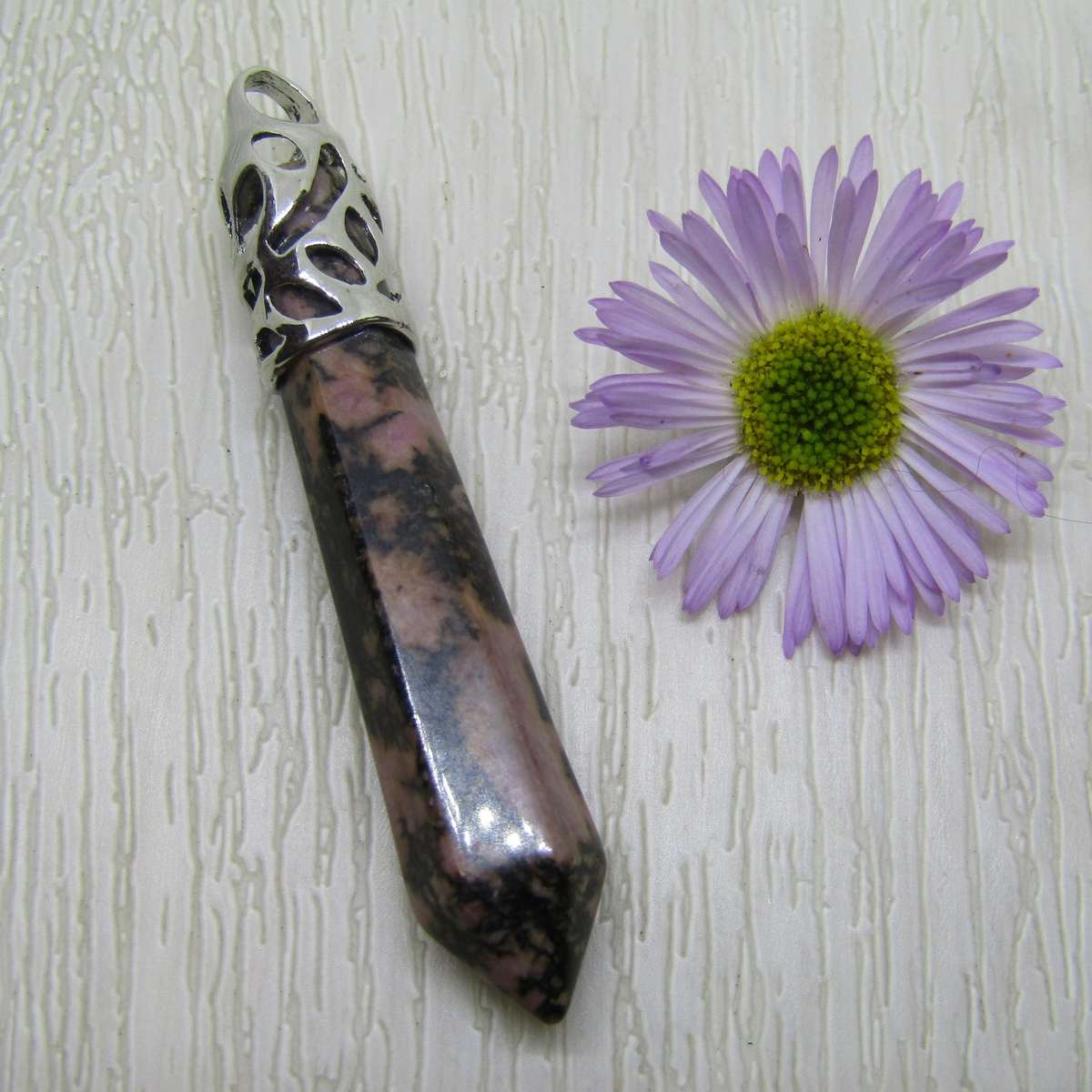 Rhodonite Crystal Point Pendant (Large)