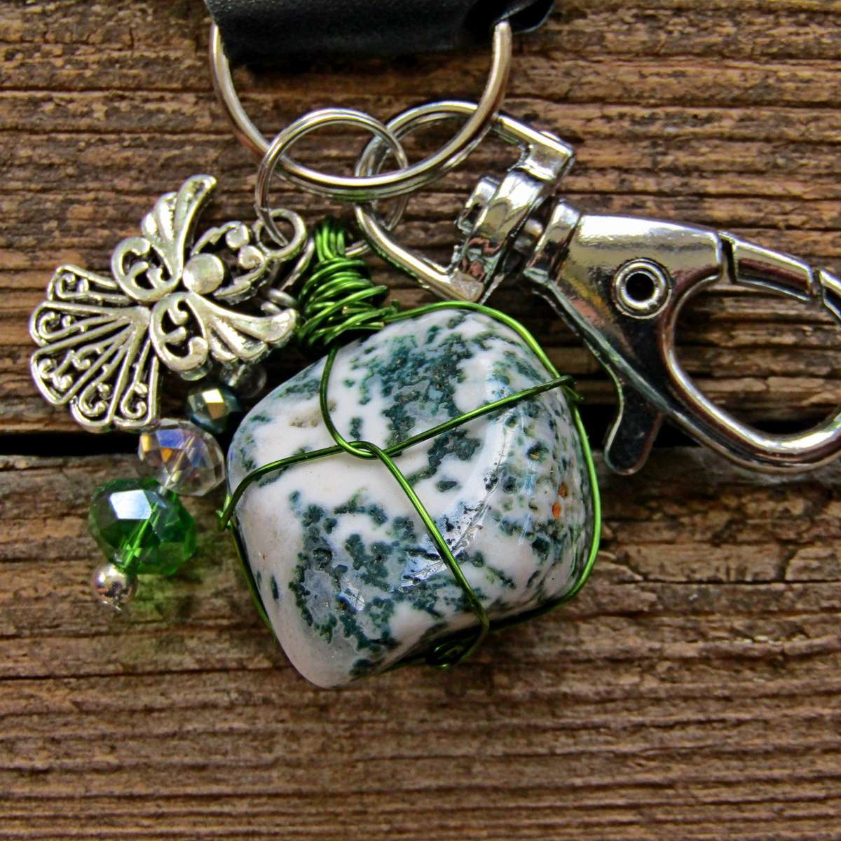 Tumbled Stone with Angel Charm Keyring