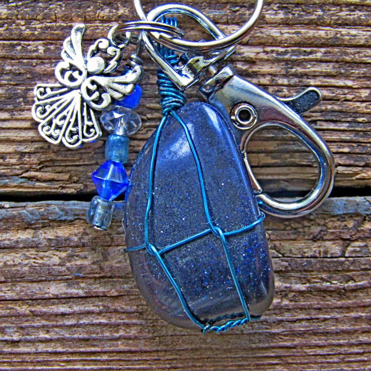 Tumbled Stone with Angel Charm Keyring