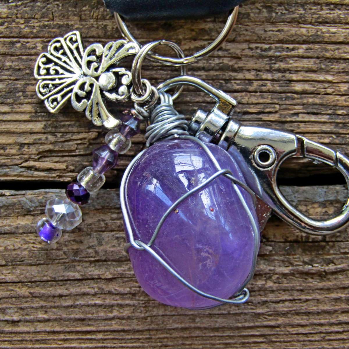 Tumbled Stone with Angel Charm Keyring