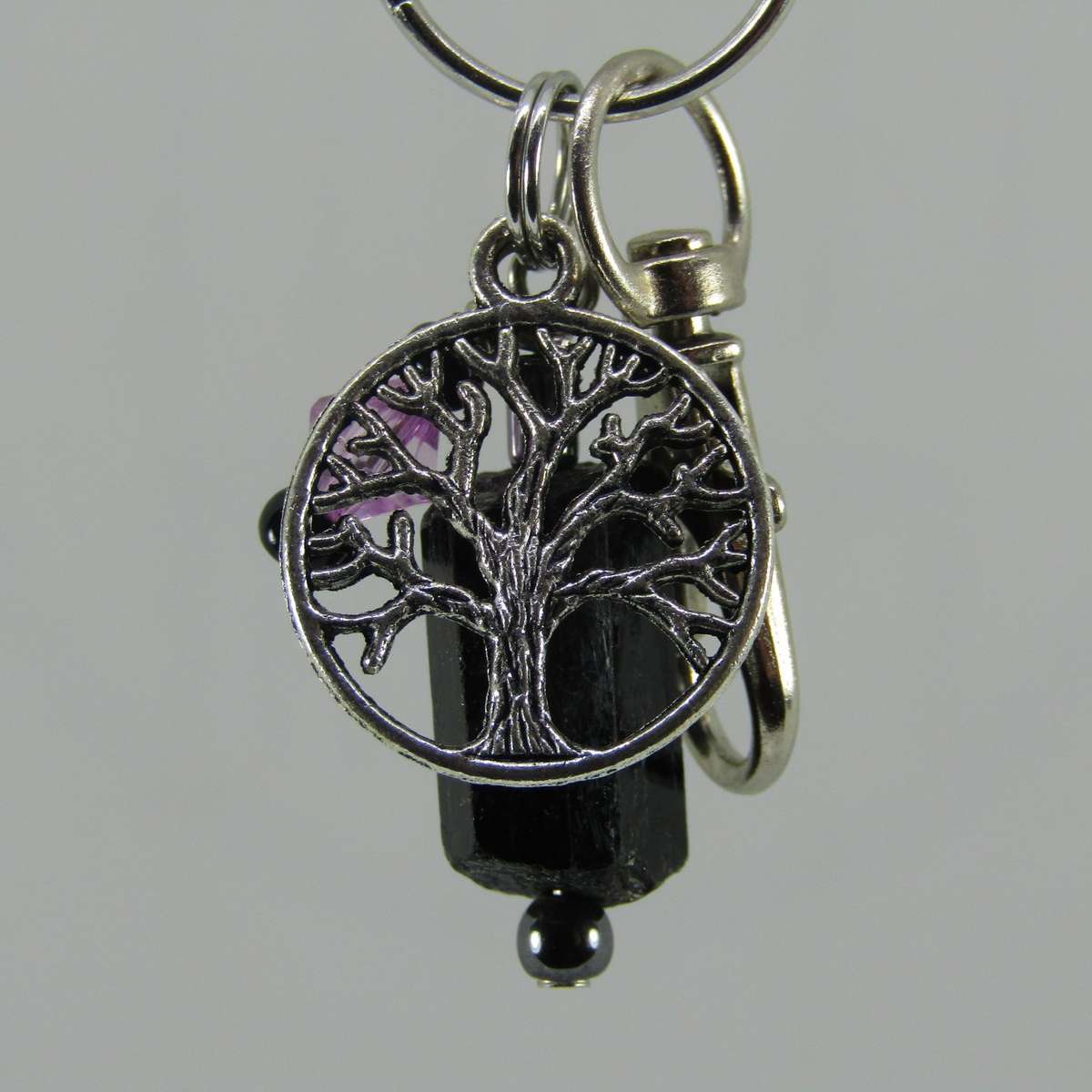 Black Tourmaline Crystal Point Protective Amulet Charm / Keyring