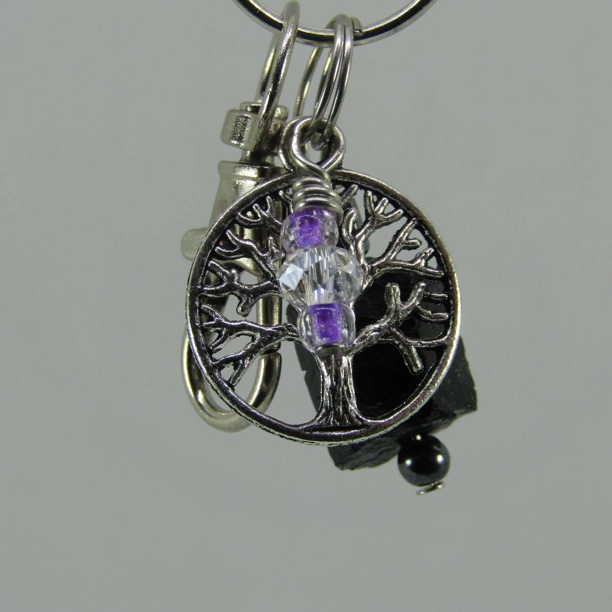 Black Tourmaline Crystal Point Protective Amulet Charm / Keyring