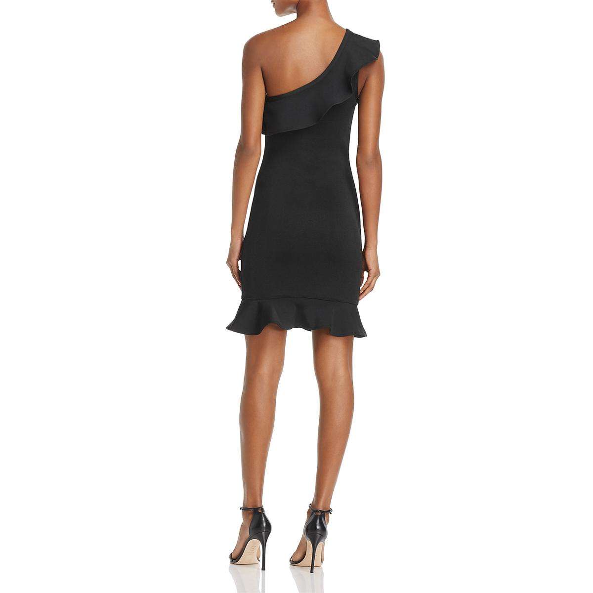 ***FREE SHIPPING IN STOCK*WOW Couture Womens Black One Shoulder Above Knee Party Bodycon Dress L