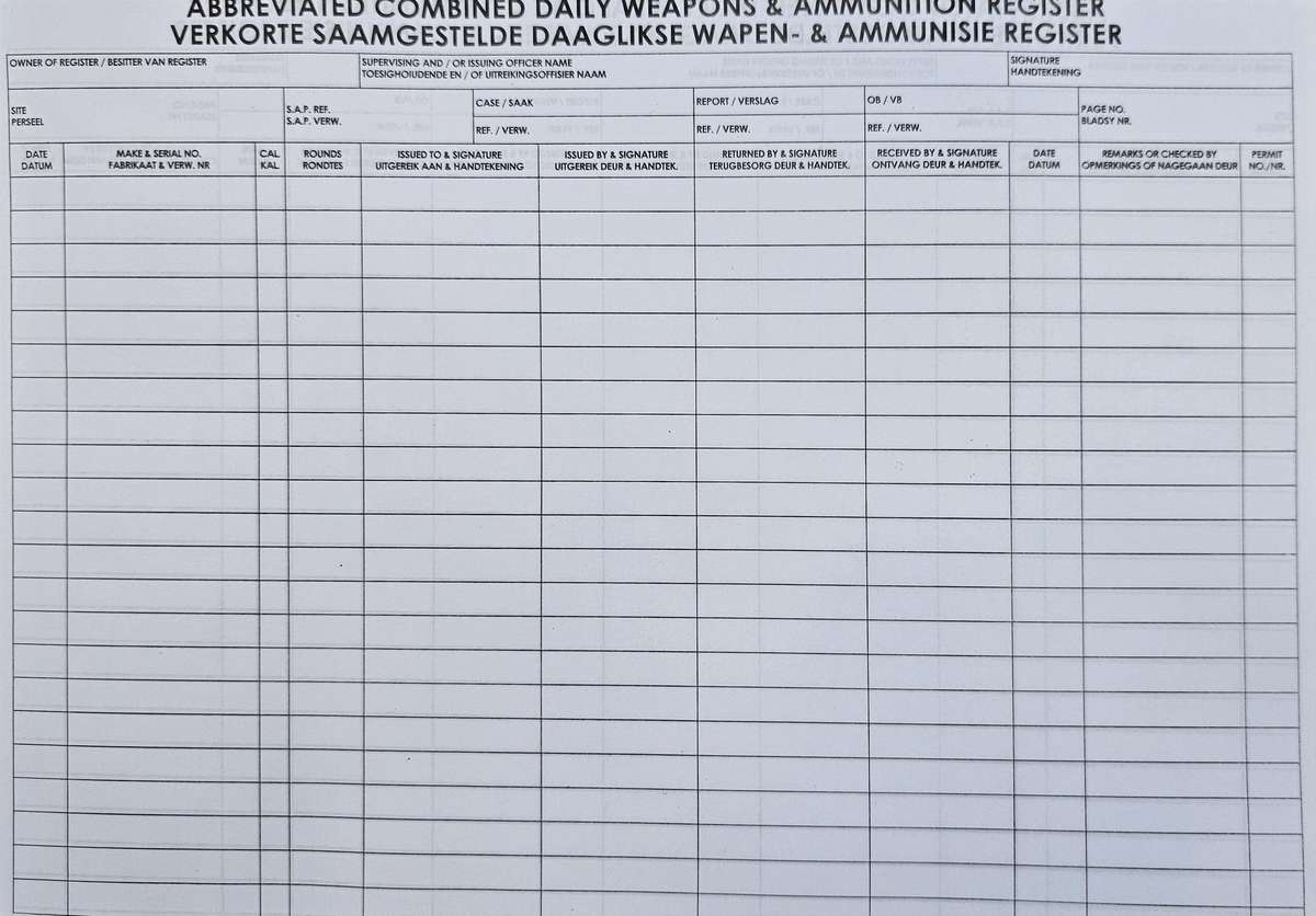 Abbr Combined Daily Weapon & Ammo Register