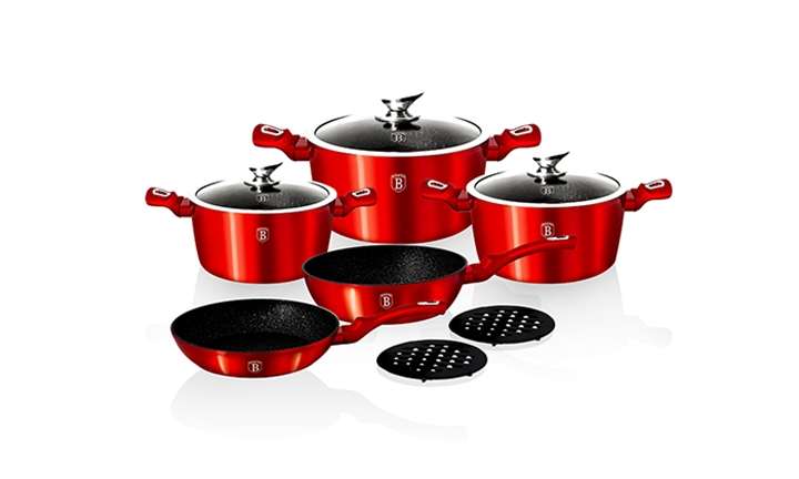 Berlinger Haus 10 Pieces Marble Coating Metallic Line Cookware Set - Burgundy (READ THE DESCRIPTION)