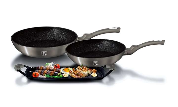 Berlinger Haus 3 Pieces Metallic Line Marble Coating Fry Pan + Grill Plate Set (READ THE DESCRIPTION