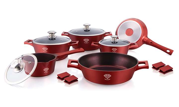 Royalty Line 12 Pieces Die Cast Diamond Coating Cookware Set - Burgundy (READ THE DESCRIPTION)
