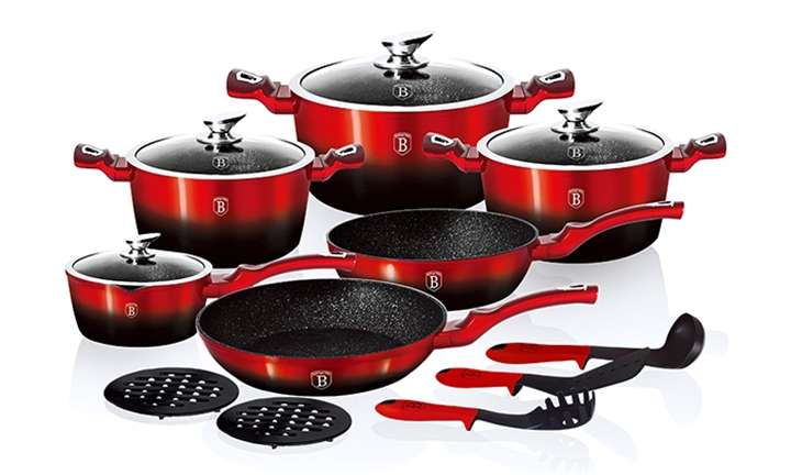 Berlinger Haus 15 Pieces Metallic Line Marble Coated Cookware Set (READ THE DESCRIPTION)