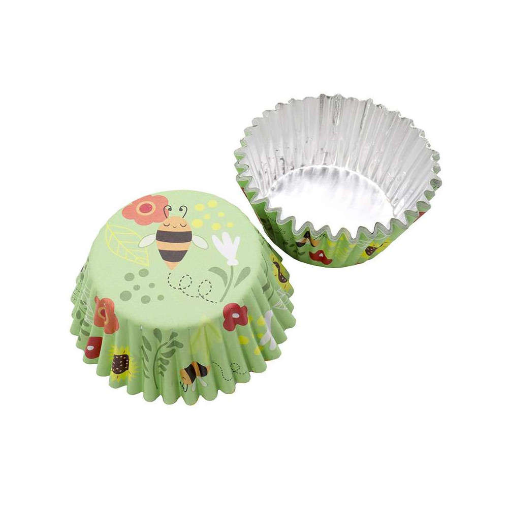 PME Cupcake Wrapper Case Green Bees Pack of 30