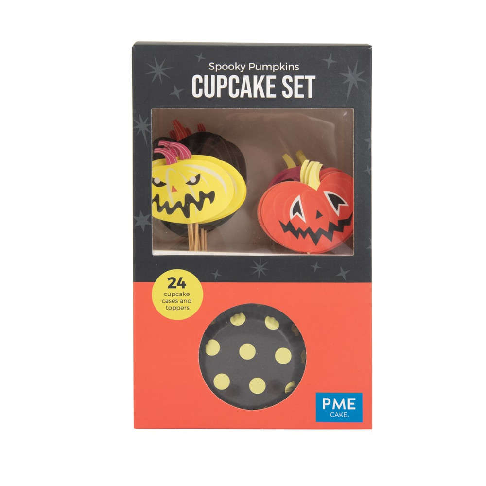 PME Spooky Pumpkin Jack o Lantern Halloween Cupcake Pick Set