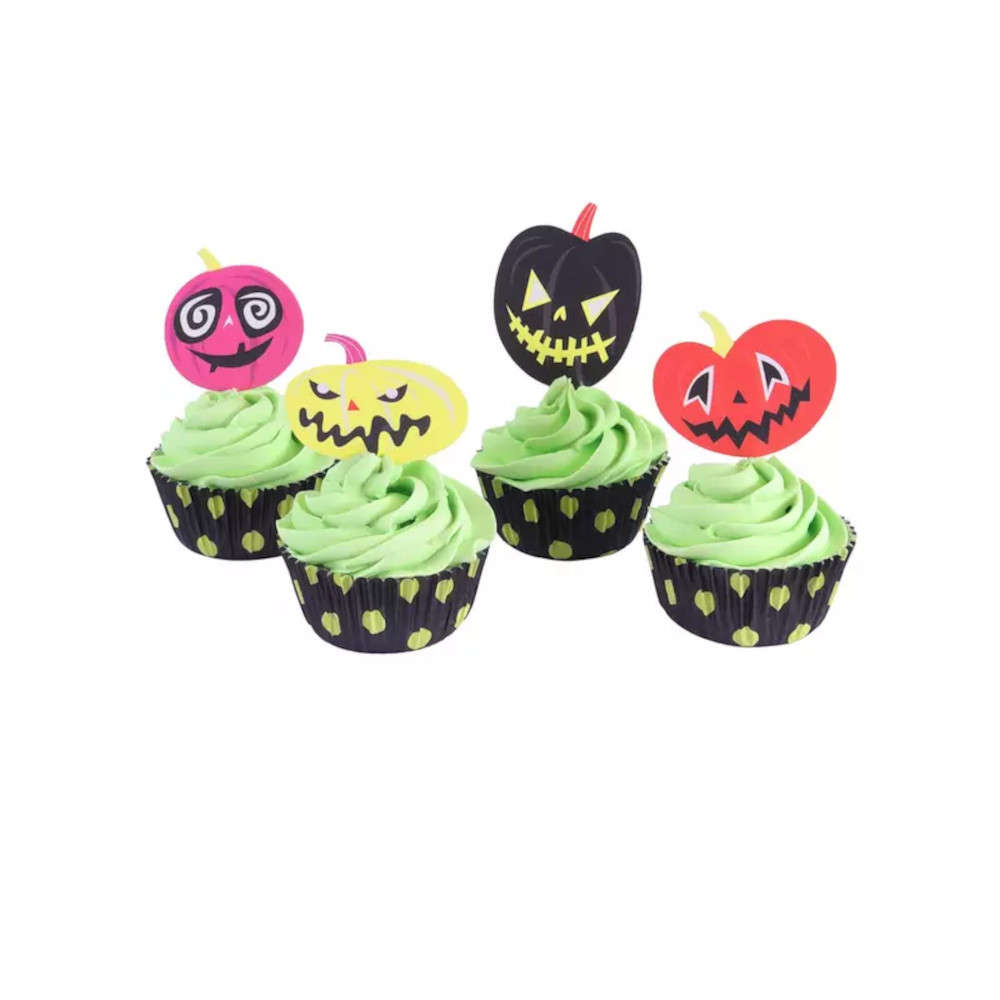 PME Spooky Pumpkin Jack o Lantern Halloween Cupcake Pick Set