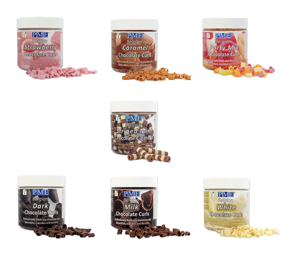 PME Belgian White Chocolate Curls for Decorating Cake Muffin Cupcake Dessert 85g