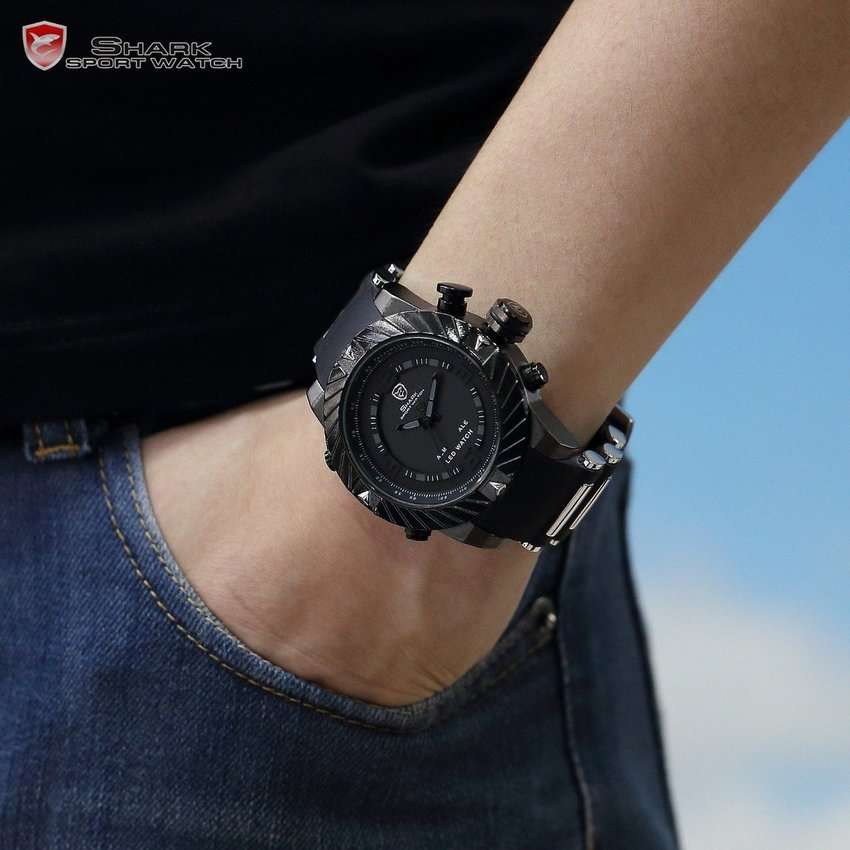 SHARK DUAL LED CHRONOGRAPH GOBLIN ALARM WATCH W/ BOX, PAPERS, LOADED!!